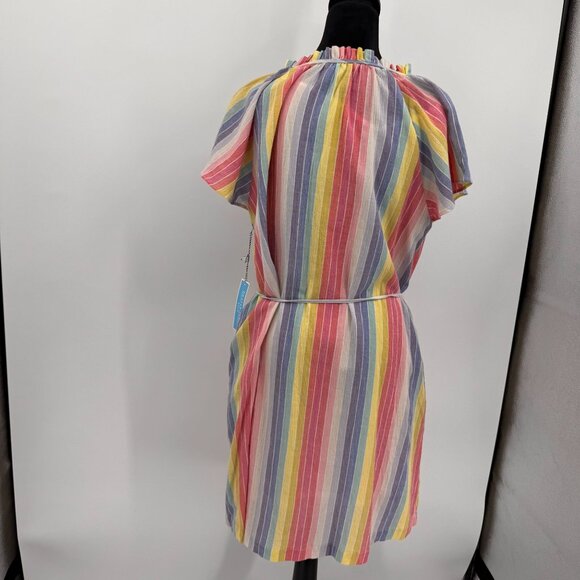 Draper James Midi Dress Womens L NEW Rainbow Striped Preppy Flutter Sleeve RSVP - Picture 8 of 8